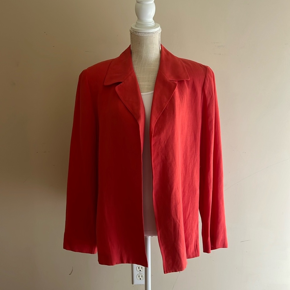 Josephine Chaus Women’s Coral Silk & Linen Open Front Blazer Cardigan Size: 14